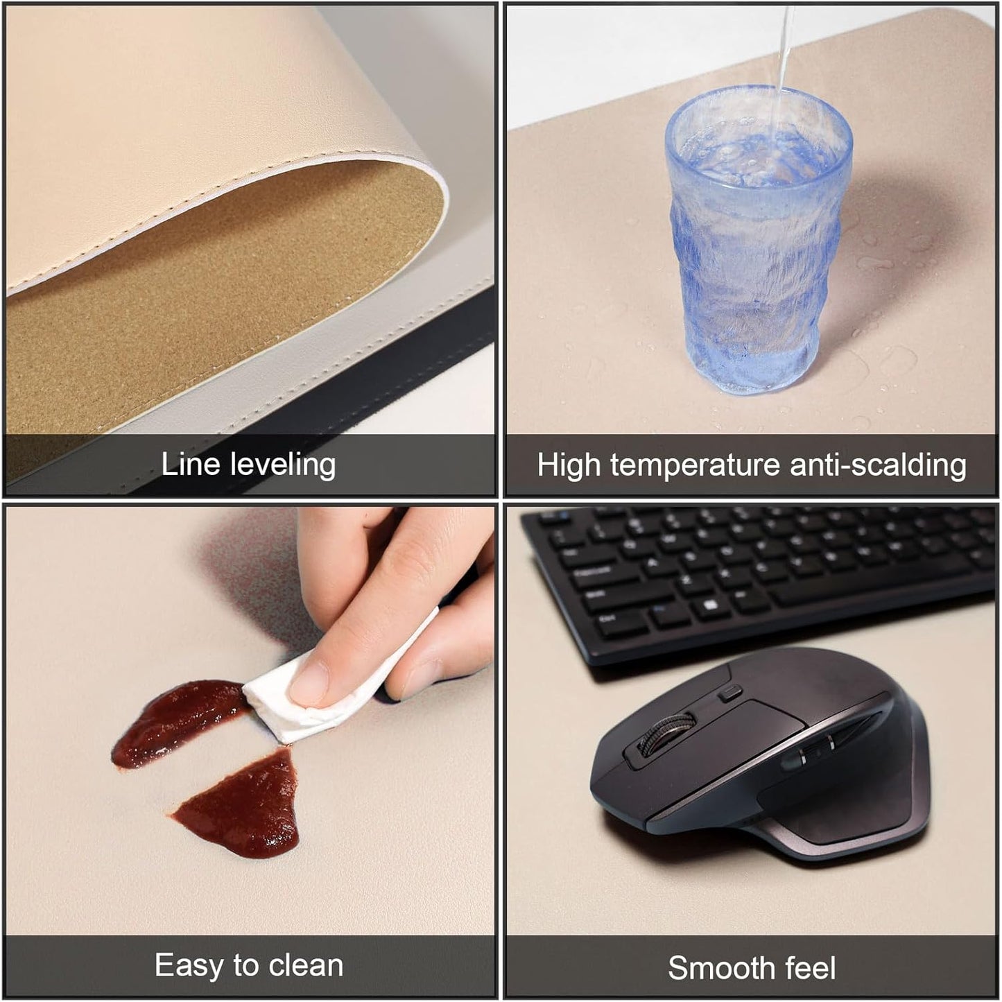 DAWNTREES Dual Sided Desk Mat,Khaki Leather Desk Pad,47.2''x23.6'',Cork Desk Mat Protector,120x60cm Extra Large Mouse Pad,with PU Leather Valet Tray Organizer,Desk Writing Pad for Office and Home