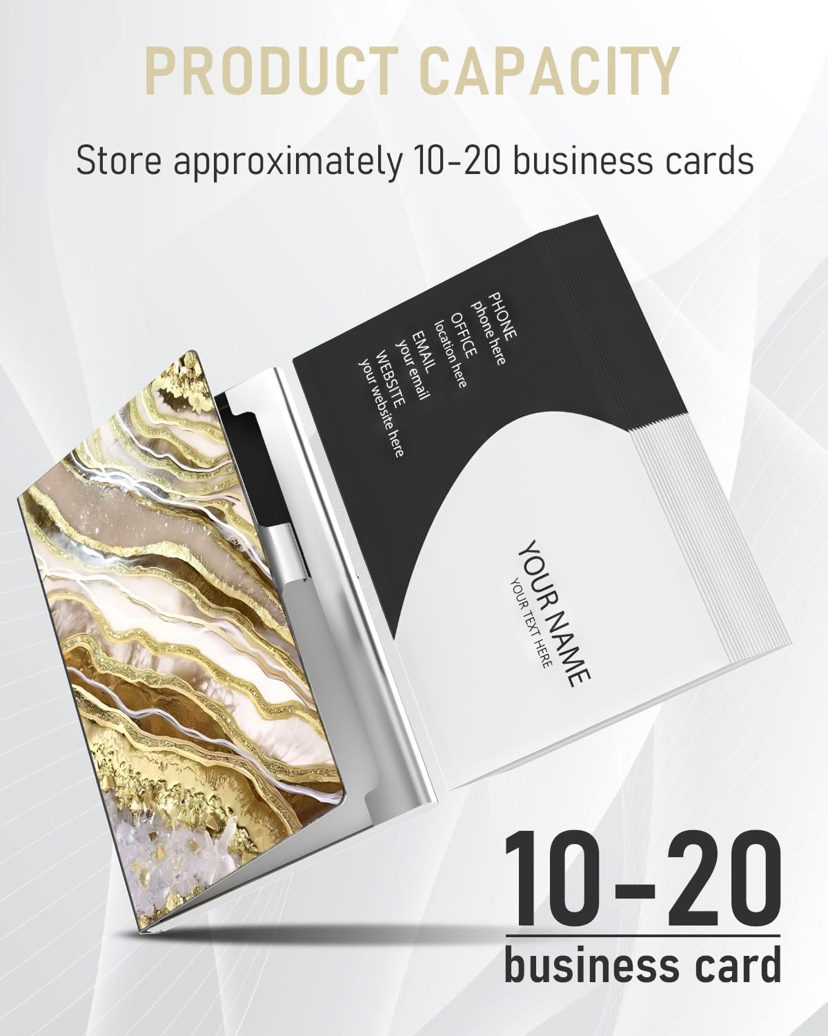 Business Card Metal Slim Organizer, Professional Stainless Steel Square Pocket Wallet for Office Workers, Compact and Portable for Pockets (Gold Marble)