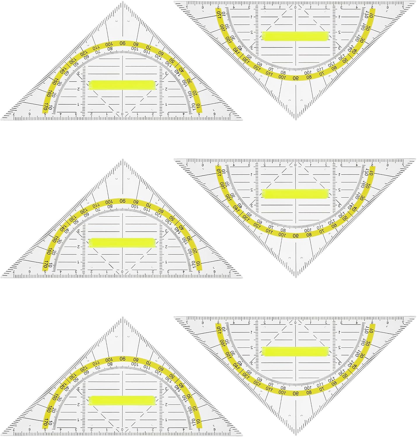 6PCS Triangle Ruler with Handle, Transparent Plastic Protractor Geometry Math Ruler Measuring Tool for Students Office Designers Painting Drafting