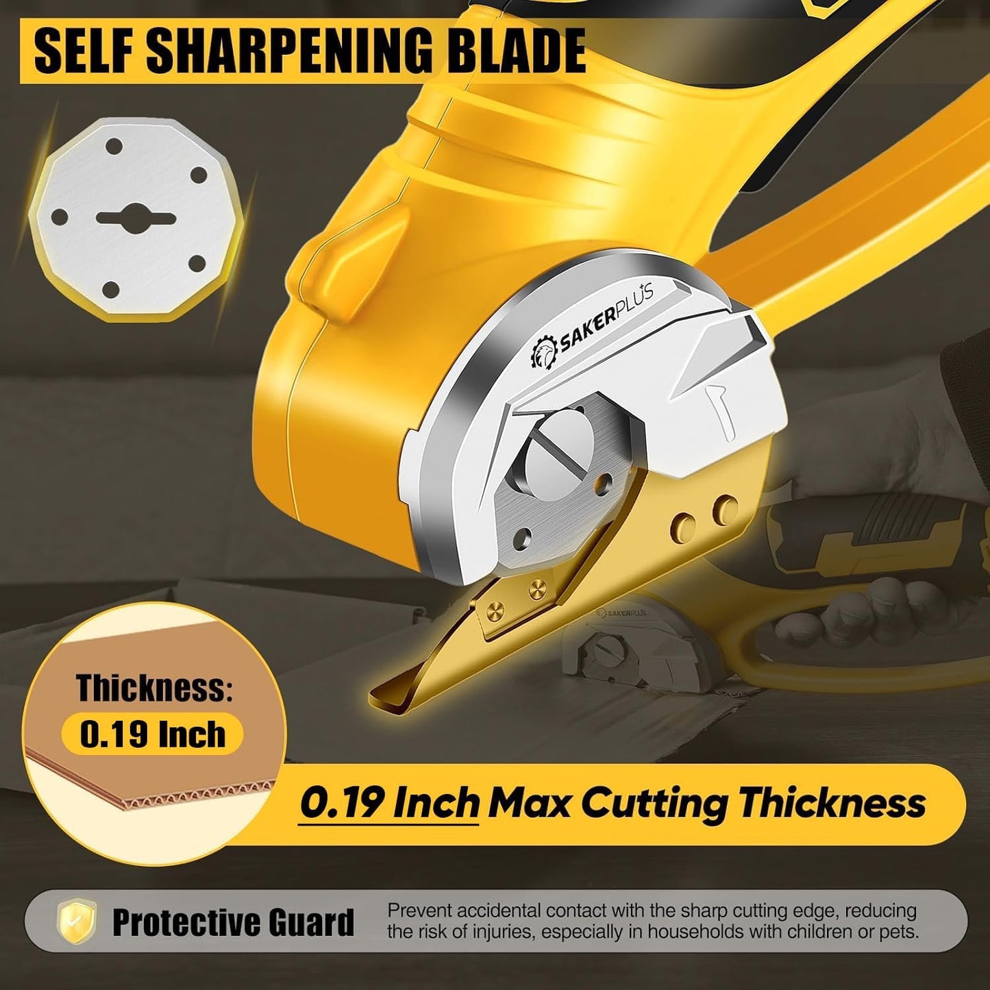 Cordless Electric Scissors, 4V Cardboard Cutter, Box Cutter Fabric Scissor with Safety Lock & LED Light, Rechargeable Power Rotary Cutters for Box Carpet Fabric Plastic Leather