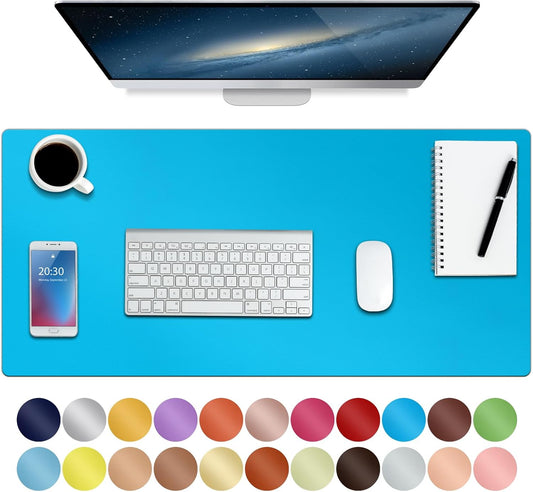 Boutilon Leather Desk Pad Protector,Non-Slip Mouse Pad,Laptop Desk Pad,Office Mouse Mat,Waterproof Leather Desk Blotter,Desk Writing Pad for Office and Home (M-Blue,30"x14")