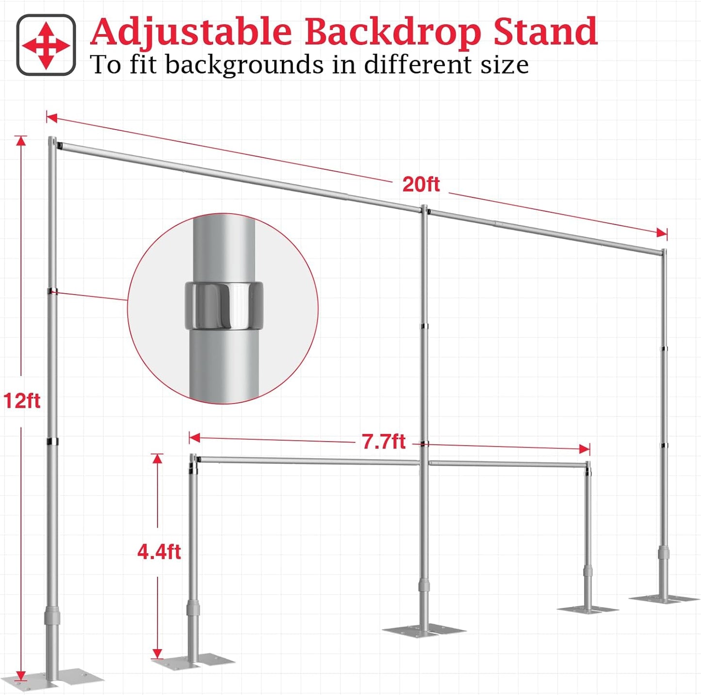 EMART Backdrop Stand Heavy Duty 12ftx20ft, Adjustable Pipe and Drape Photo Background Support Kit, Metal Frame with Flat Base for Wedding Birthday Party Banquet Decorations