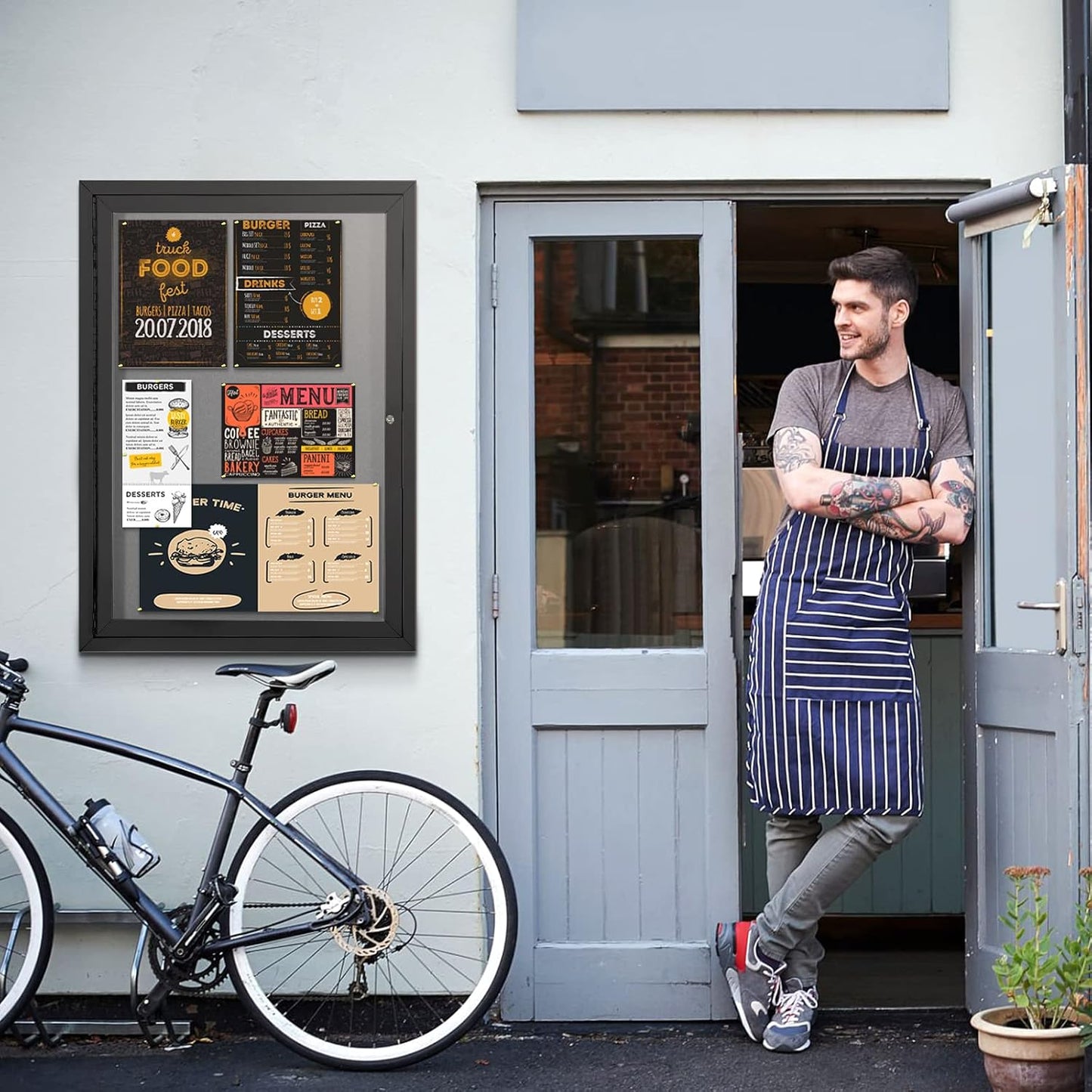 Enclosed Bulletin Board Outdoor Noticeboard with Locking Door, Weather-Resistant, Grey Felt, Black Aluminum Frame, 36 x 24 in