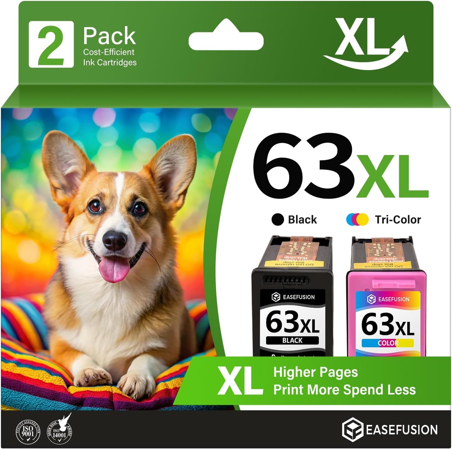 63XL Ink Cartridges Black and Color Remanufactured Replacement for HP Ink 63 63XL HP63XL HP63 Combo Pack Work for Envy 4520 4512 OfficeJet 3830 4650 5255 5258 4655 DeskJet 3630 2130 Printer