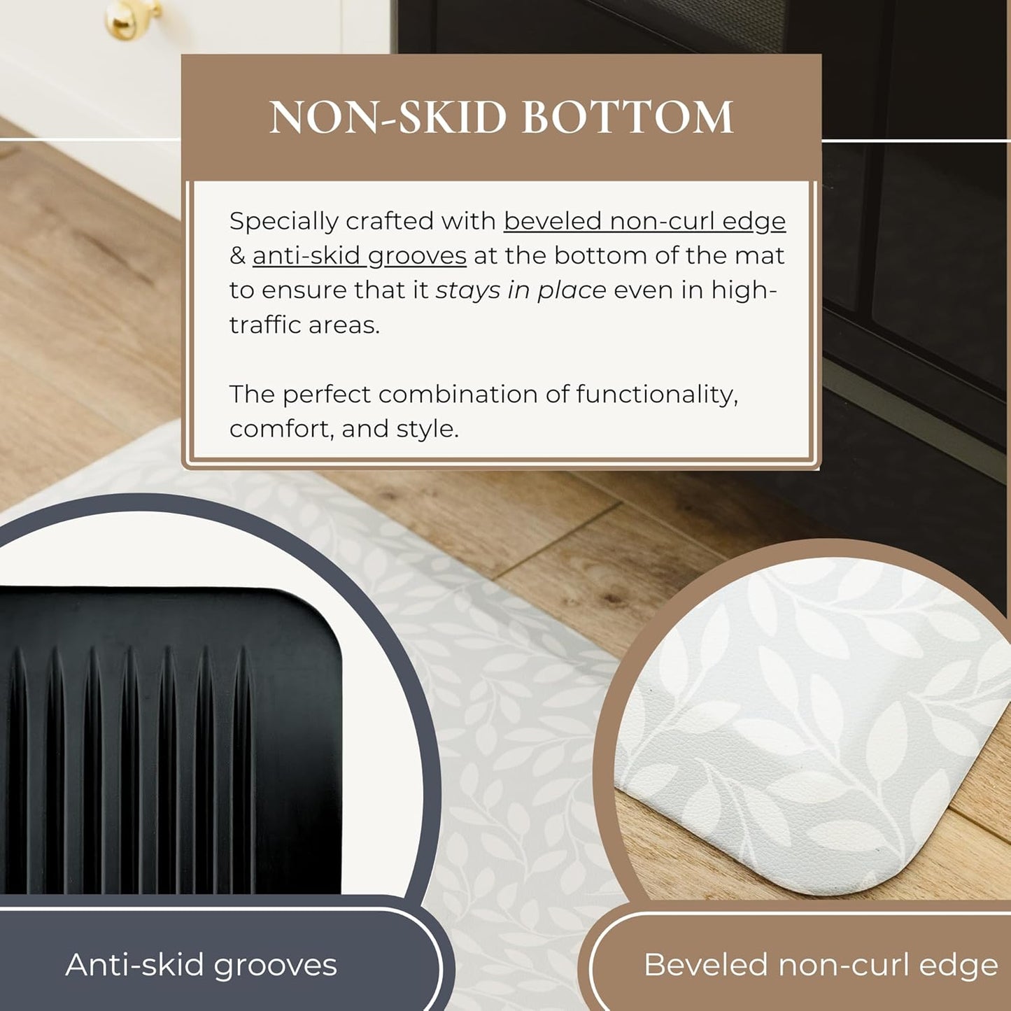 Anti Fatigue Mat by Laurel Lane Co. – Designer Anti Fatigue Mats for Kitchen Floor, Kitchen Mats for Floor, Desk Mat – Cushioned 0.75" Thick – Stain Resistant – Non-Skid Bottom – 20" x 60"