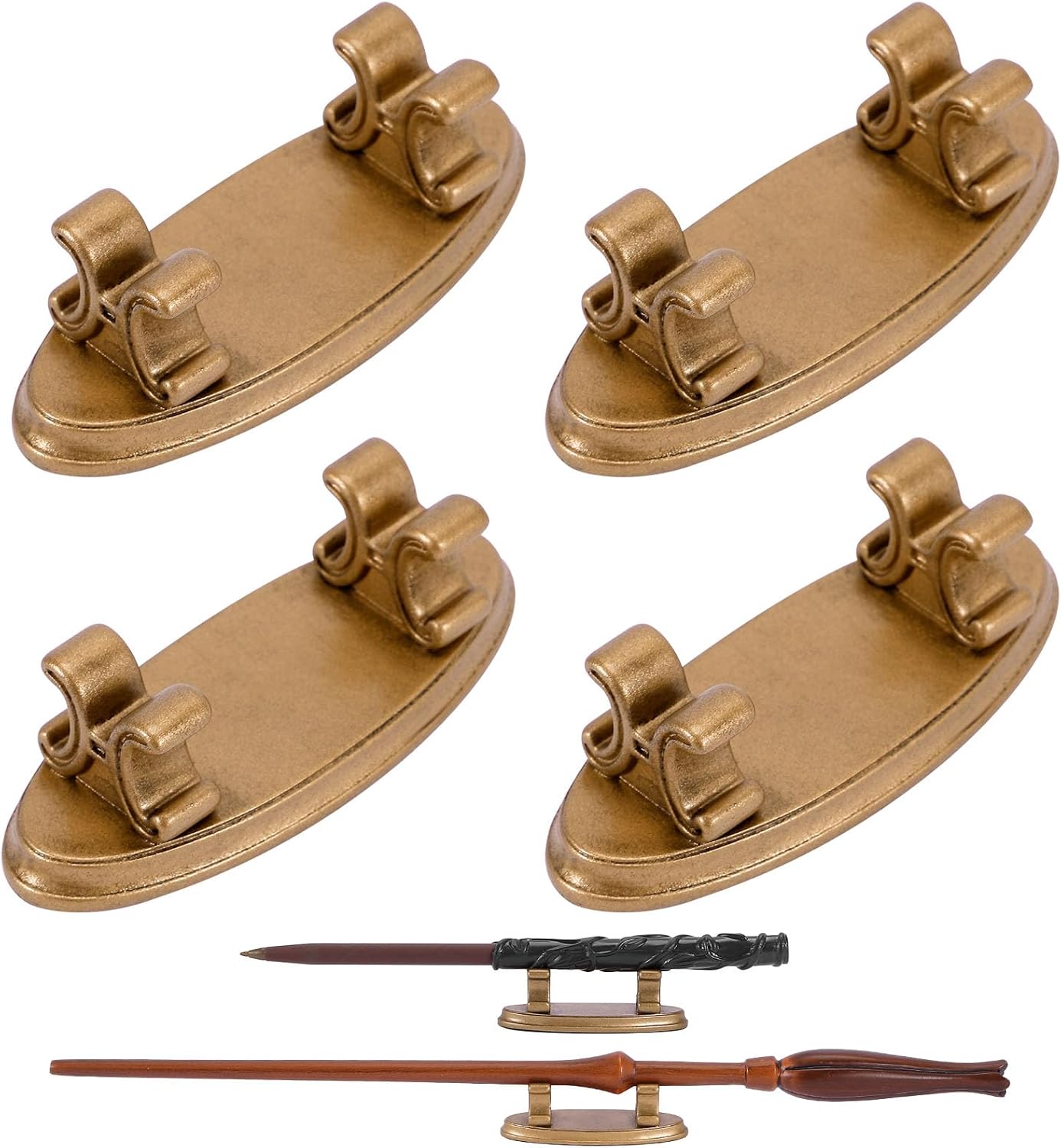 4PCS Resin Pen Holders Wizard Magic Wand Display Stands Mini Holders for Pencil Desk Decor Collection, 2.8'' L×1.1'' W× 0.9'' H, Gold