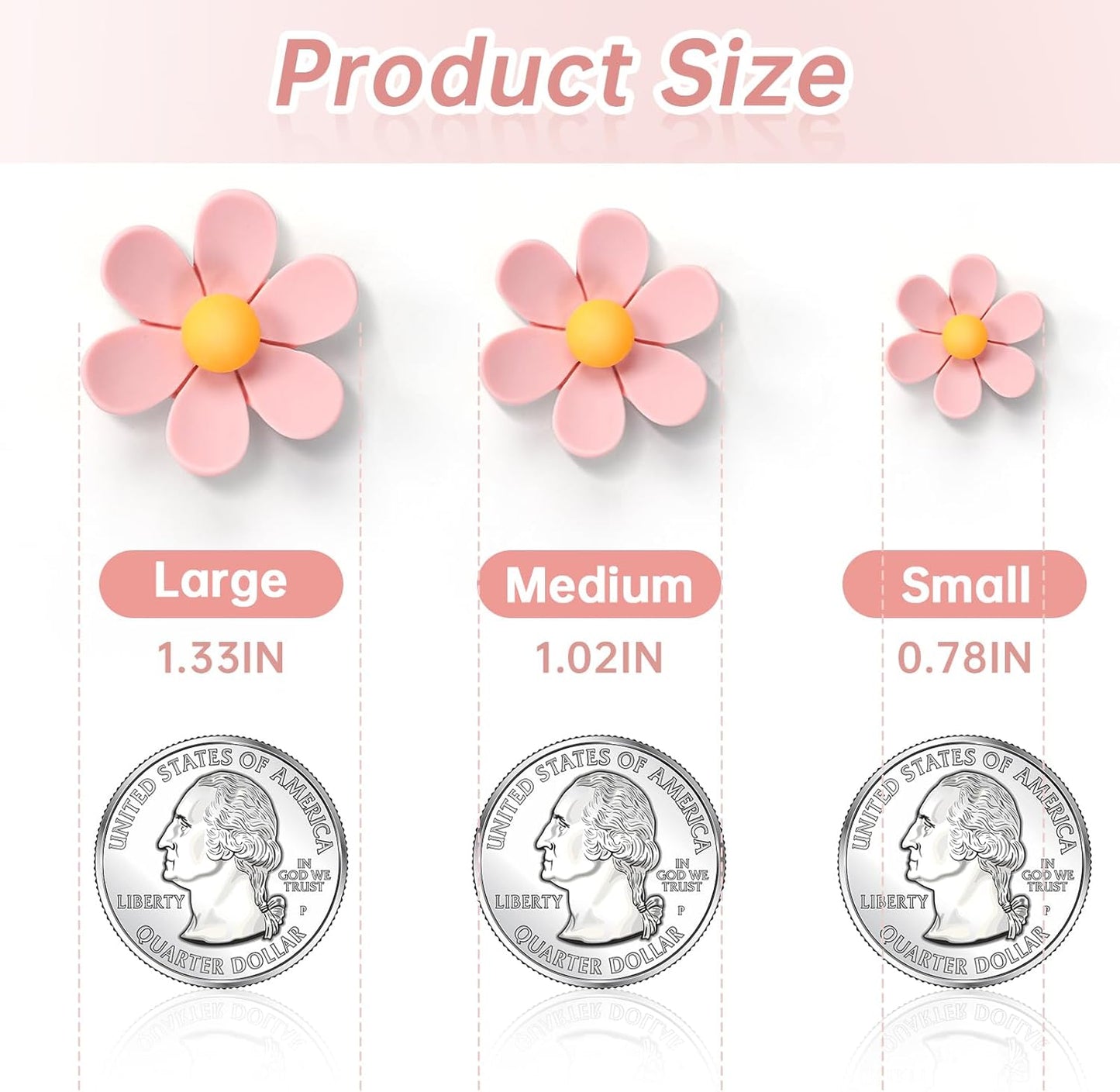 20Pcs Cute Fridge Magnets,2 Colors Cute Magnets, Pink 3D Flower Fridge Magnet, Resin Decorative Magnet for Refrigerator Locker Whiteboard Office Kitchen(10 Small+10 Medium)