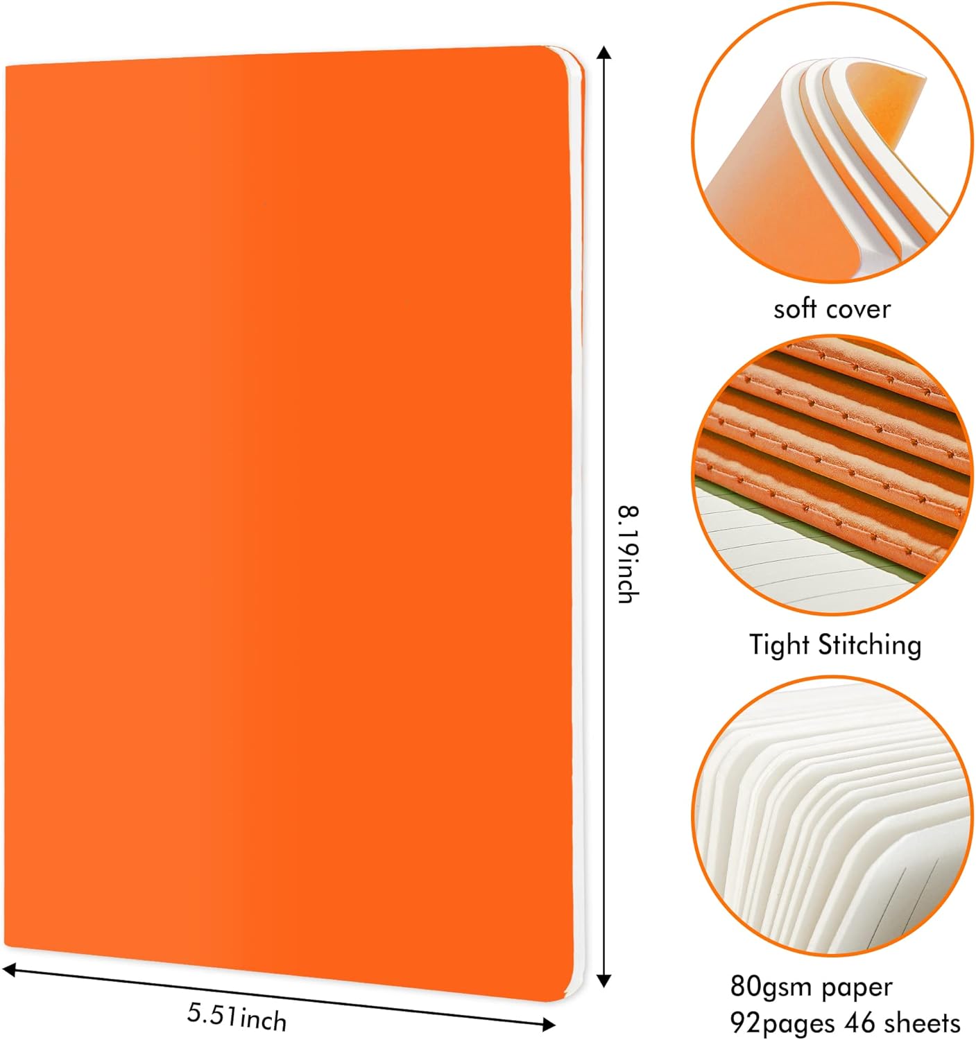 feela 36 Pack Soft Cover Journal Bulk, Lined Blank Travel Journal for Women Men Writing, Notebooks College Ruled for Work, Note Taking Notebook School Business Supplies, 8.2” x 5.5”, A5, Orange