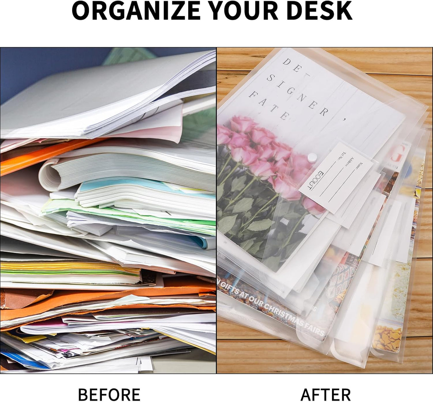 EOOUT 30pcs Plastic Envelopes, Clear Envelopes with Snap Closure, Document Folders Letter Size A4 Size File Envelopes with Label Pocket for School Home Work Office Organization