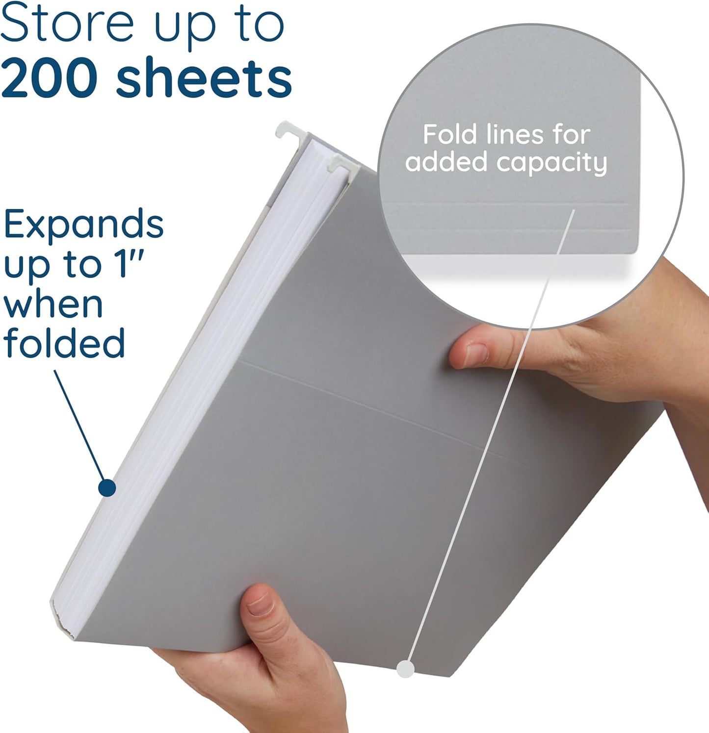 25 Blue Summit Supplies Grey Hanging File Folders Letter Size - Durable 11pt Paper, Hanging File Folders Gray, Plastic Tabs and Inserts Included, Perfect for Office Organization