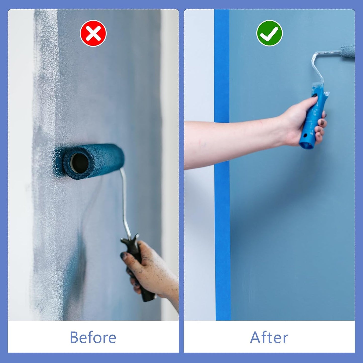 Blue Painters Tape 1.89In x 55Yd Painters Tape 3 Rolls Painters Blue Tape for Wall Masking Edge Treatment Packing DIY Crafts, Home Use