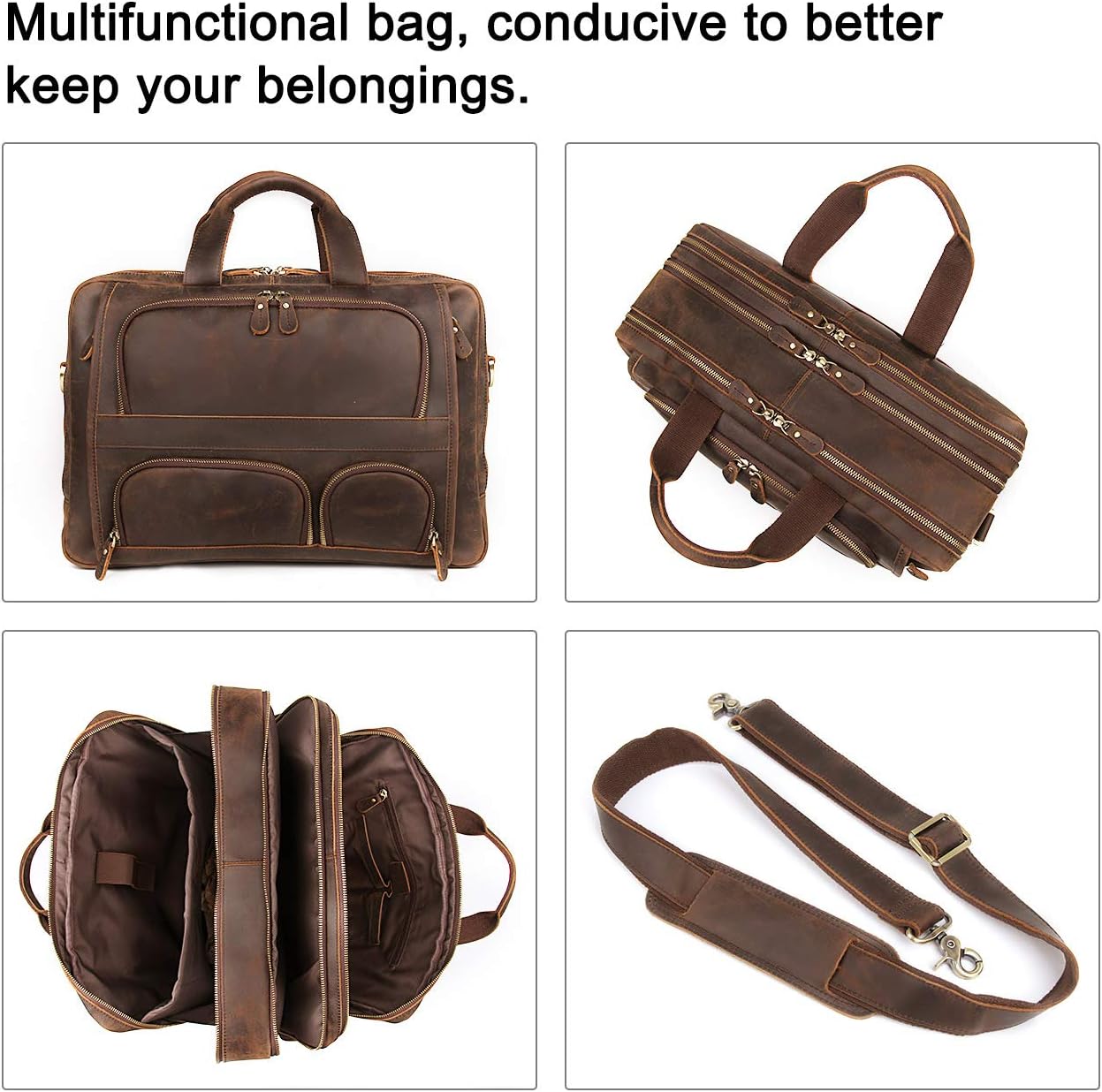 Augus Business Travel Briefcase Genuine Leather Duffel Bags for Men Laptop Bag fits 15.6 inches Laptop