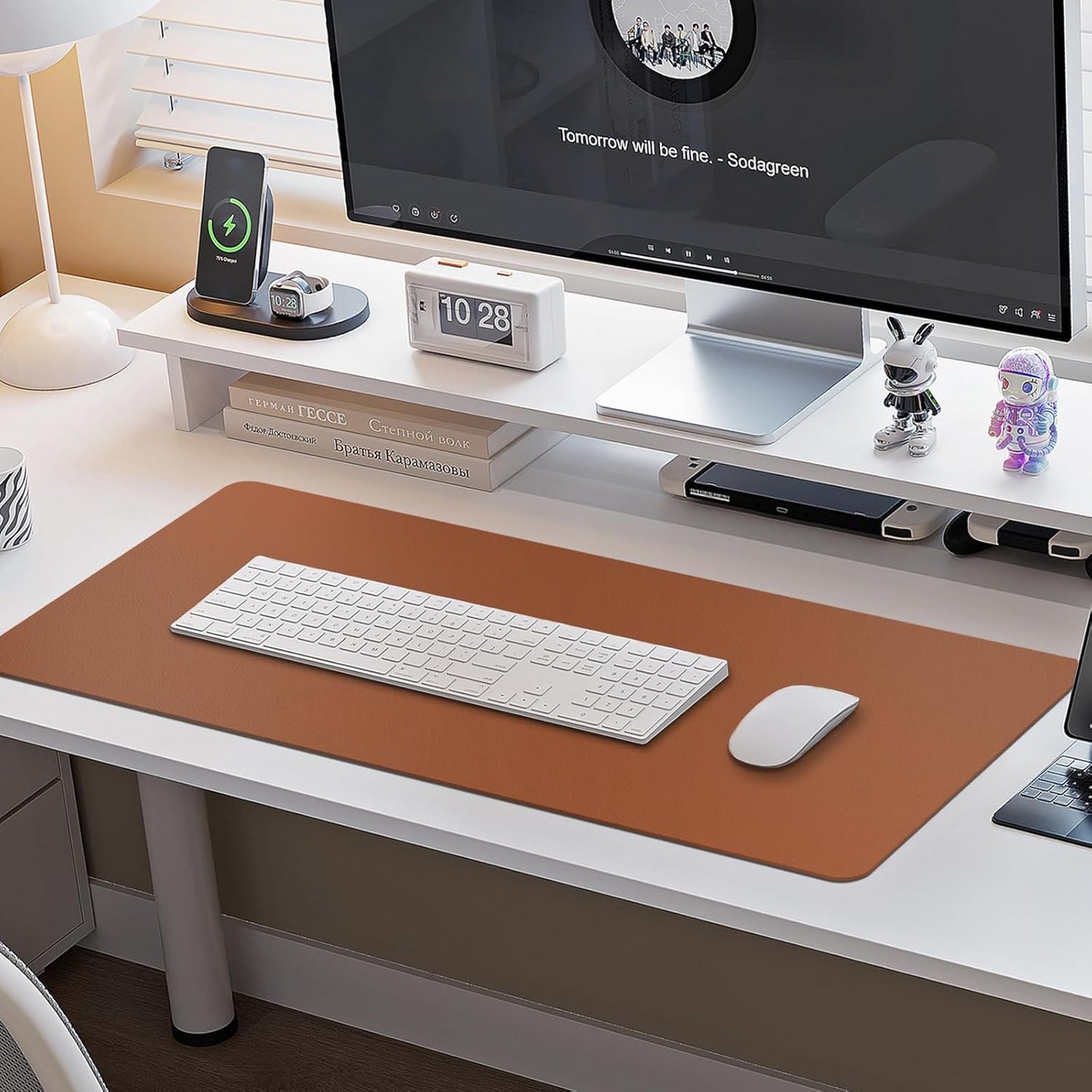 Boutilon Leather Desk Pad Protector,Non-Slip Mouse Pad,Laptop Desk Pad,Office Mouse Mat,Waterproof Leather Desk Blotter,Desk Writing Pad for Office and Home (XL-Brown,35.4"x 15.7")