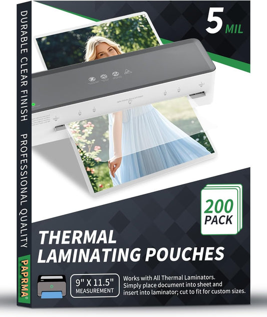 5 Mil Thermal Laminating Sheets 200 Packs, 9” x 11.5” Clear Laminating Pouches Holds 8.5 x 11 Inch Sheet Lamination Plastic Paper for Laminator, School Office Supplies Laminate
