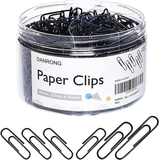 520 PCS Black Paper Clips Assorted Sizes, Small Medium and Large (1.1", 1.3" & 2"), Paperclips for Office, School, Home Supplies-Black