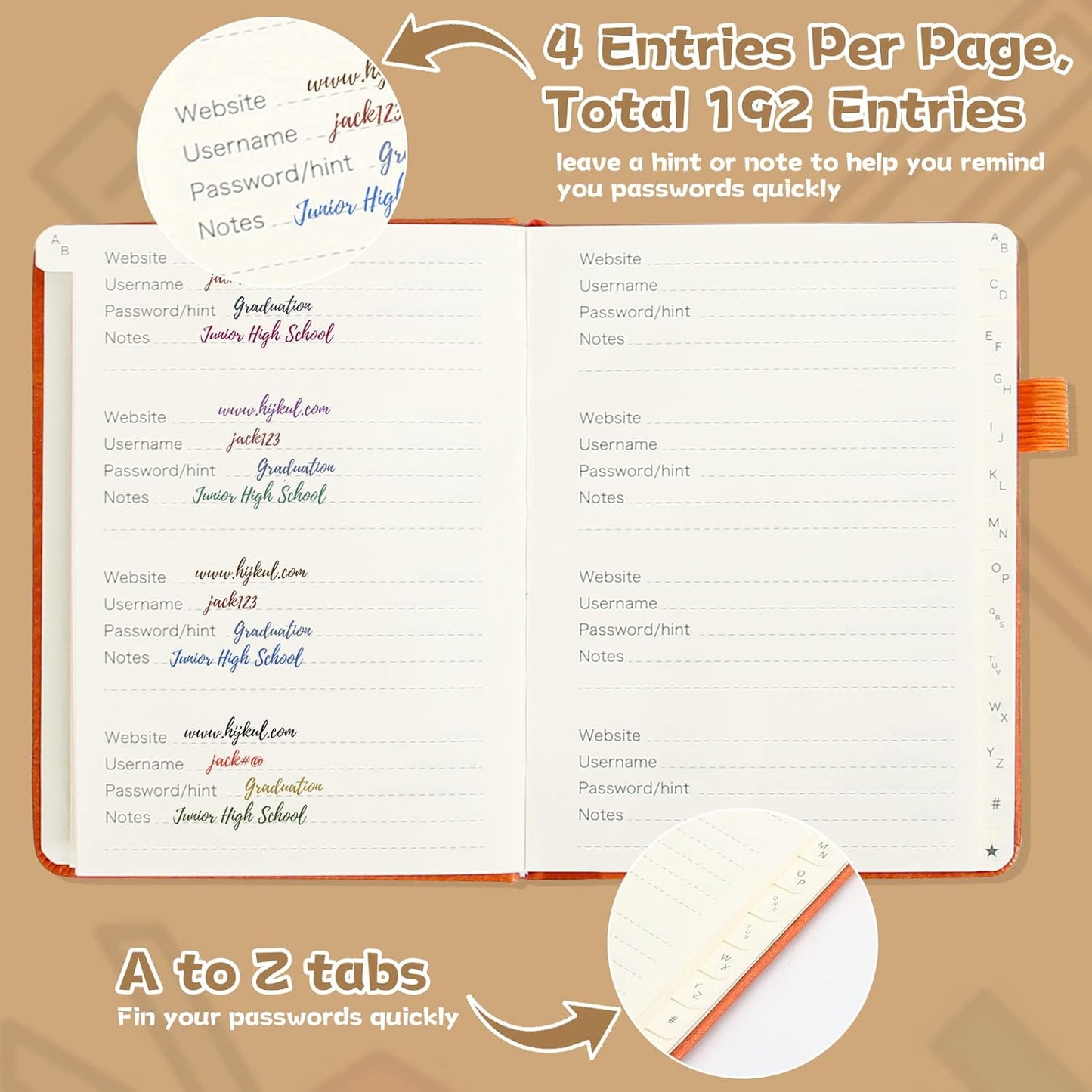 DAOFARY Password Book with Alphabetical Tabs - Small Password Keeper Book (5.6 * 4.3 in) with Inner Pocket, Hardcover Password Keeper Notebook for Log Internet Website Information (Dark Blue)