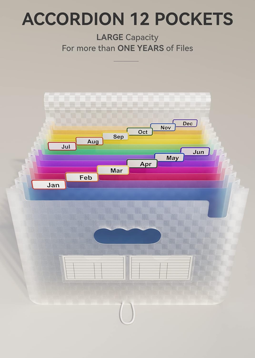ABC life 12 Pockets Accordion File Organizer Expanding File Folders, Portable Monthly Bill Receipt Document Organizer, Expandable Accordian Filing Folder Letter A4 Size, Colored Tabs (Blue)