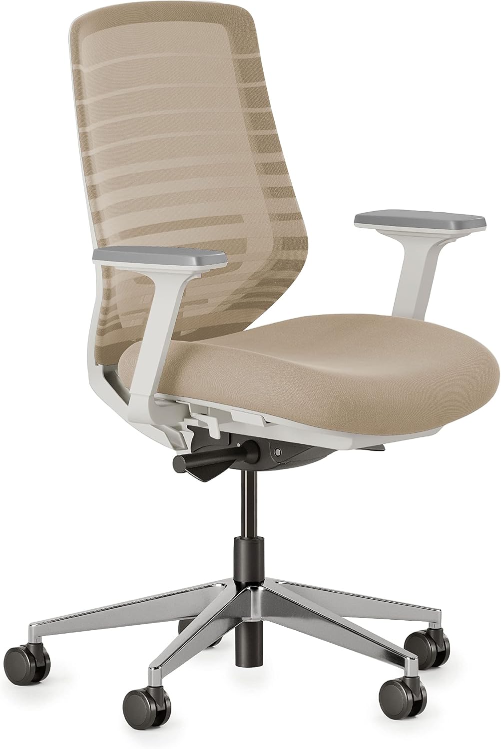 Branch Ergonomic Chair - A Versatile Desk Chair with Adjustable Lumbar Support, Breathable Mesh Backrest, and Smooth Wheels - Experience Optimal Comfort and Support - Sand - White