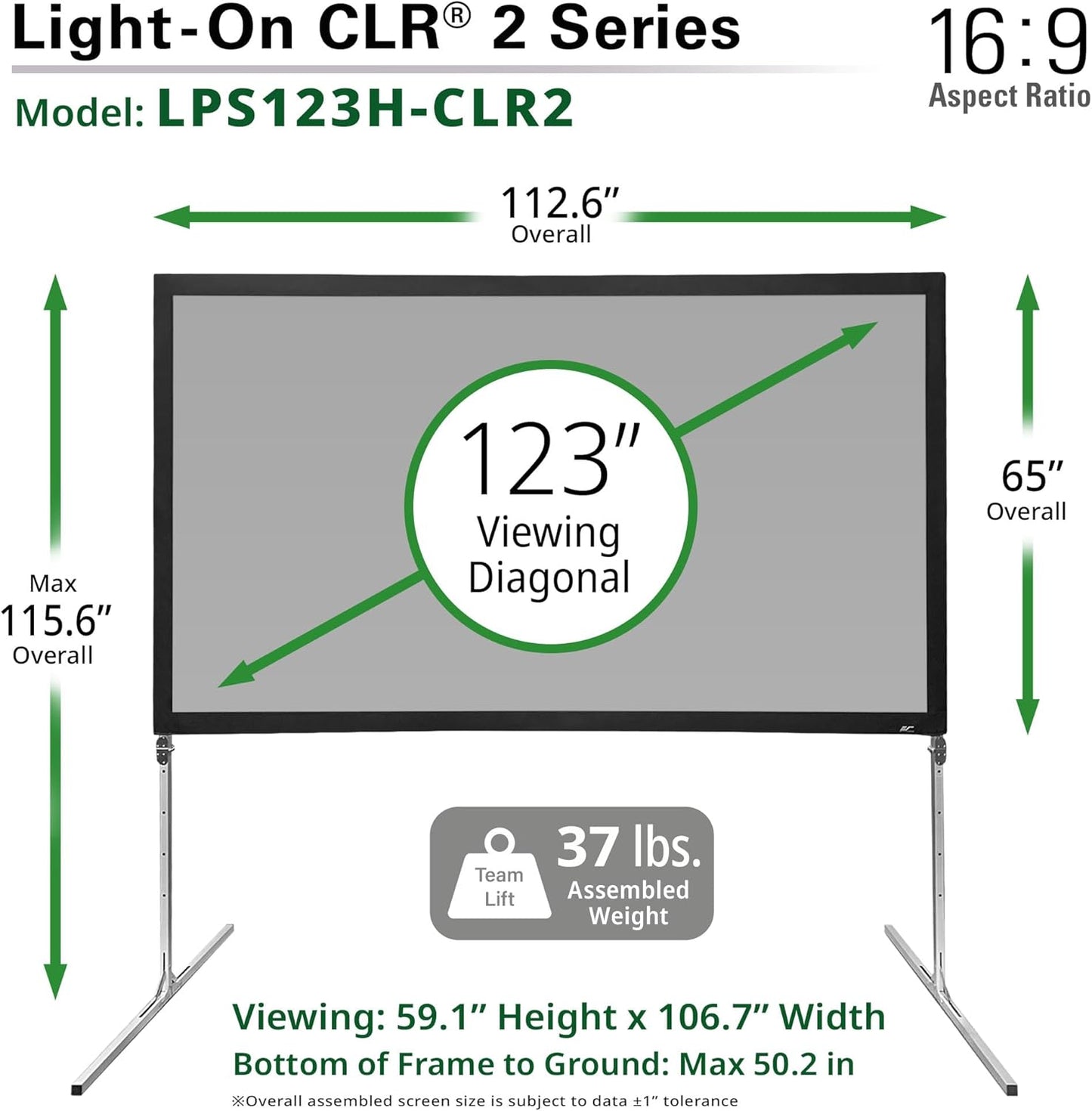 Elite Screens 123-Inch Portable CLR and ALR Projector Screen with Stand, Indoor/Outdoor Use, Height Adjustable, Ambient Light Rejecting Screen for Short/Ultra Short Throw Projectors, LPS123H-CLR2