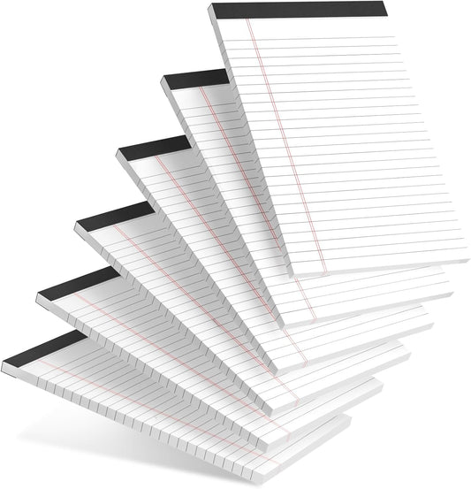 6pcs Small Note Pad 5x8 College Ruled Legal Pads Paper Notepads 6 Pack Study Back Writing Pads 5 x 8 Legal Pads Perforated Narrow Ruled Pads of Paper White