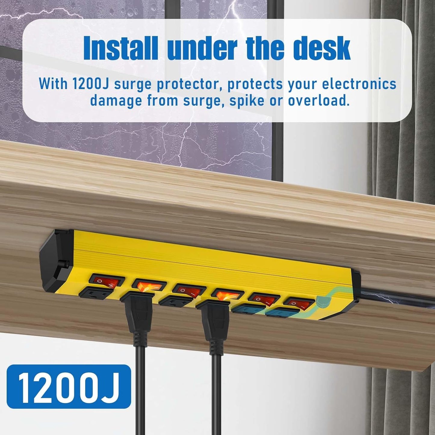 ANNQUAN 4PCS 6 Outlet Metal Power Strip with 6 Individual Switches,Heavy Duty Power Strip 1200J 15A 6FT Cord Home Office Industrial Commercial Shop