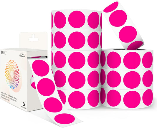 Fluorescent Pink 1 Inch Round Color Coding Dot Labels, 10 Rolls 10000 Dot Stickers in Dispenser Box - Permanent Adhesion, Vibrant Colors, Highly Visible