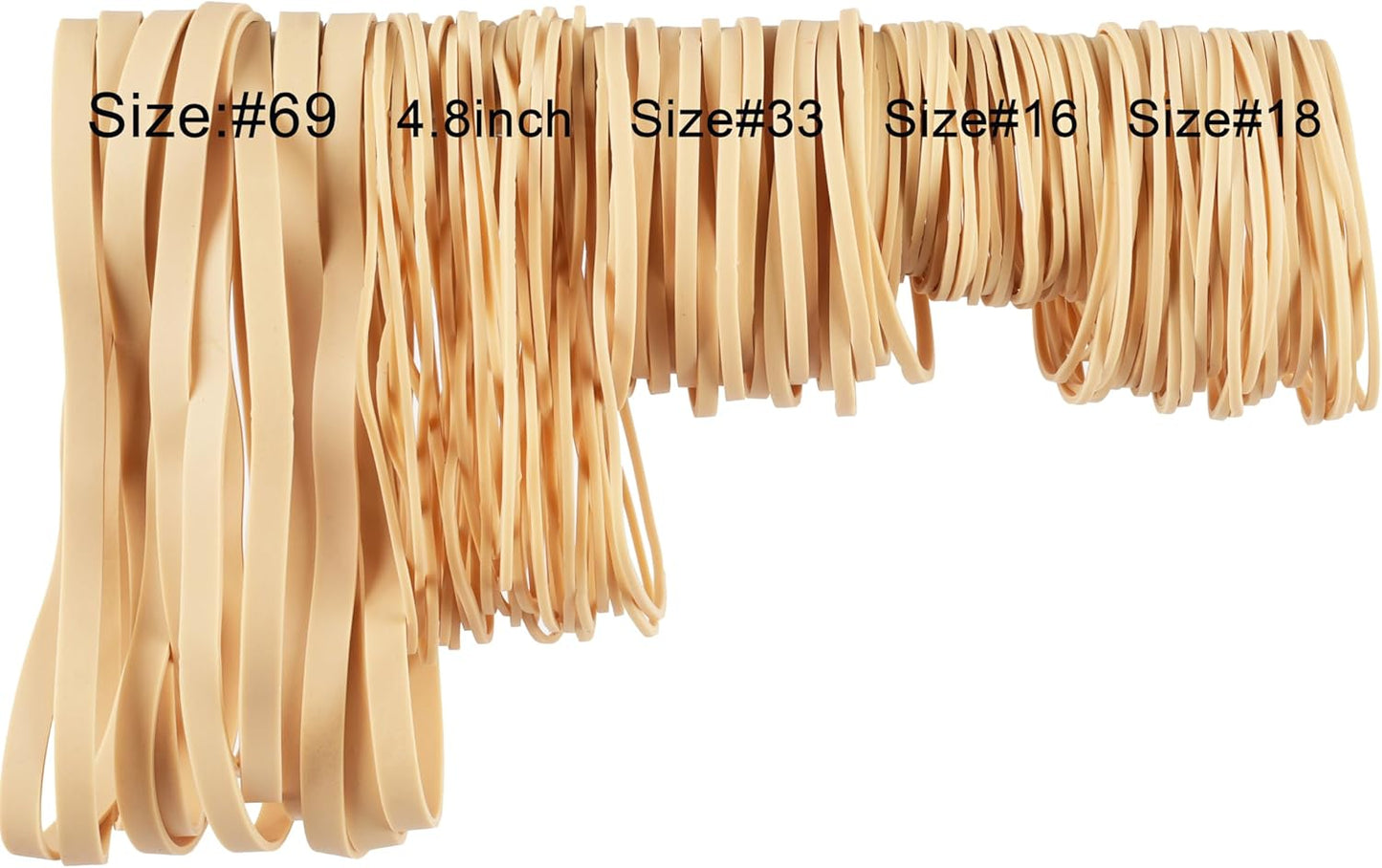 HAIDIBAO-Rubber Bands Assorted Sizes Beige Elastic Bands for Office Supplies 0.5lbs Size16,Size#18,Size #33,Size(4-4/5" x 1/6"),Size#69 Rubber Band