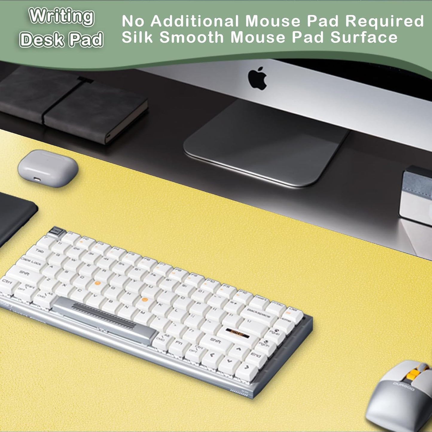 Boutilon Leather Desk Pad Protector,Non-Slip Mouse Pad,Laptop Desk Pad,Office Mouse Mat,Waterproof Leather Desk Blotter,Desk Writing Pad for Office and Home (XL-Yellow,35.4"x 15.7")