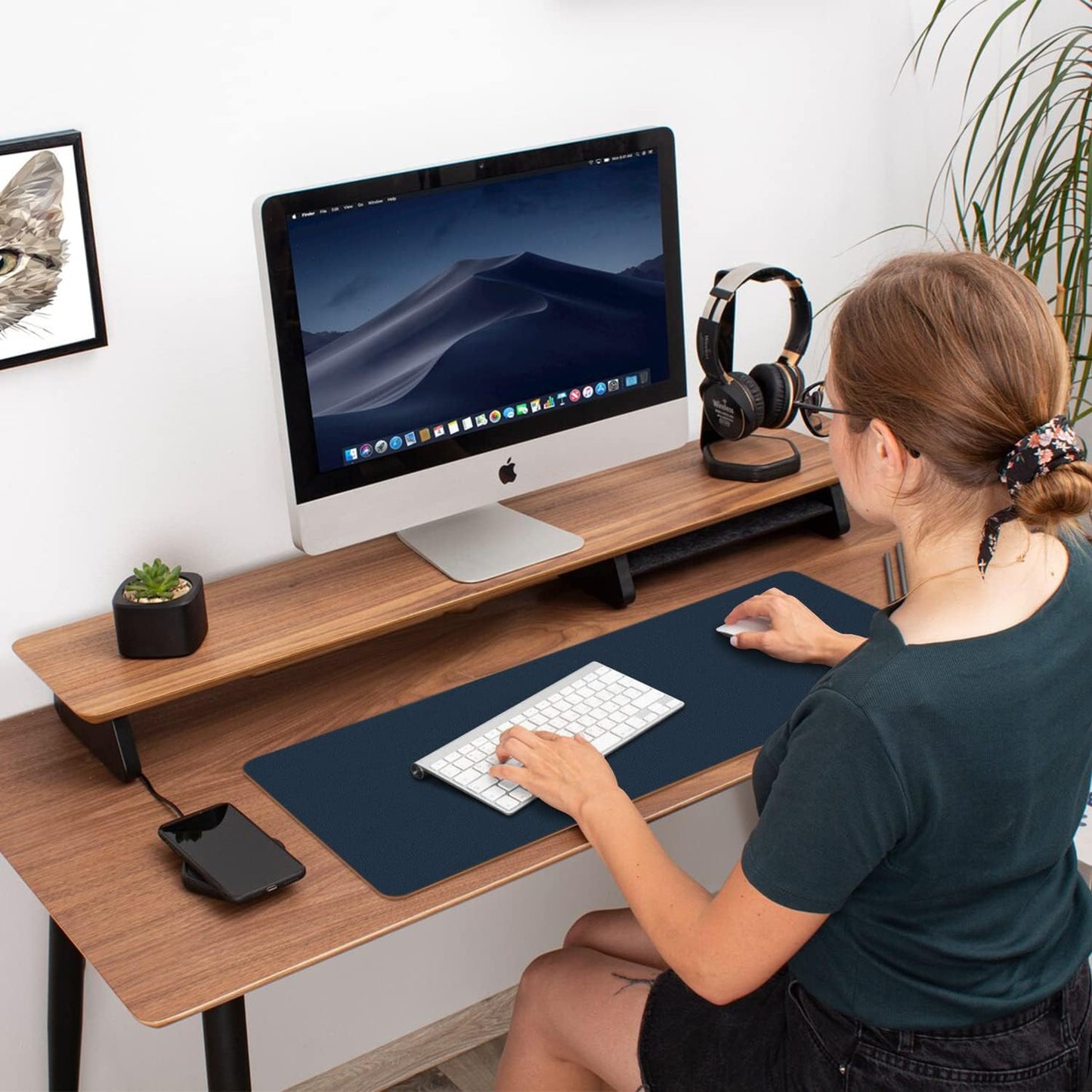 Aothia Double-Sided PU Leather Desk Pad - Non-Slip Large Mouse Pad & Desk Mat for Office, Home - Waterproof, Easy to Clean, Durable Dual-Sided Surface(Dark Blue,36" x 17")