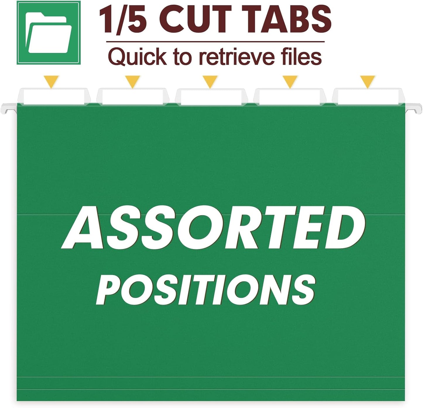 HERKKA Hanging File Folders, 60 Pack Reinforced Letter Size Hanging Folders, Designed for Bulky Files, Filing Cabinet, 1/5-Cut Adjustable Tabs (Green)