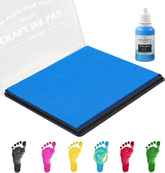 5"x4'' Large Ink Pad Washable Stamp Ink Pad for Baby Footprint Handprint with 30ml Premium Refill Ink (Sky Blue)