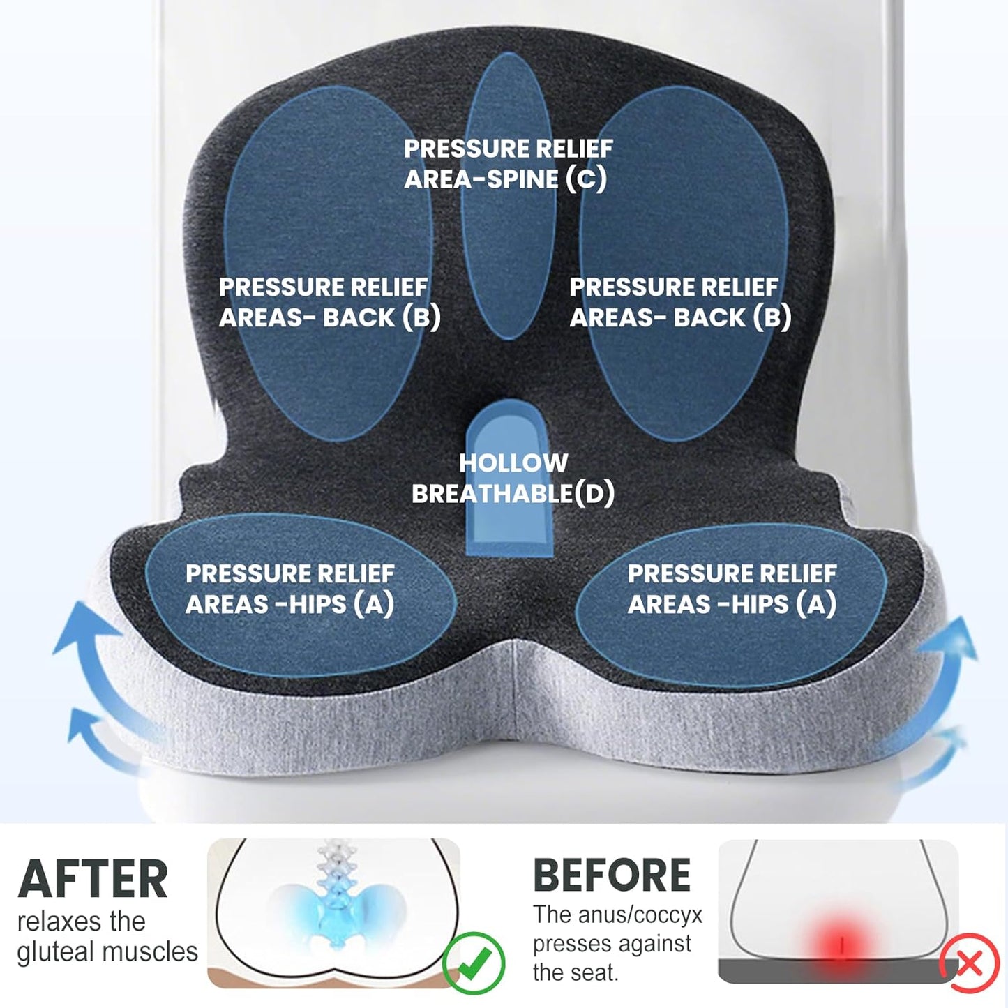 Back and Seat Cushion, 2025 New Ergonomic Non-Slip Memory Foam Seat Cushion with Back Support, L-Shaped Breathable Seat Cushions for Car, Office, Home (Light Gray)