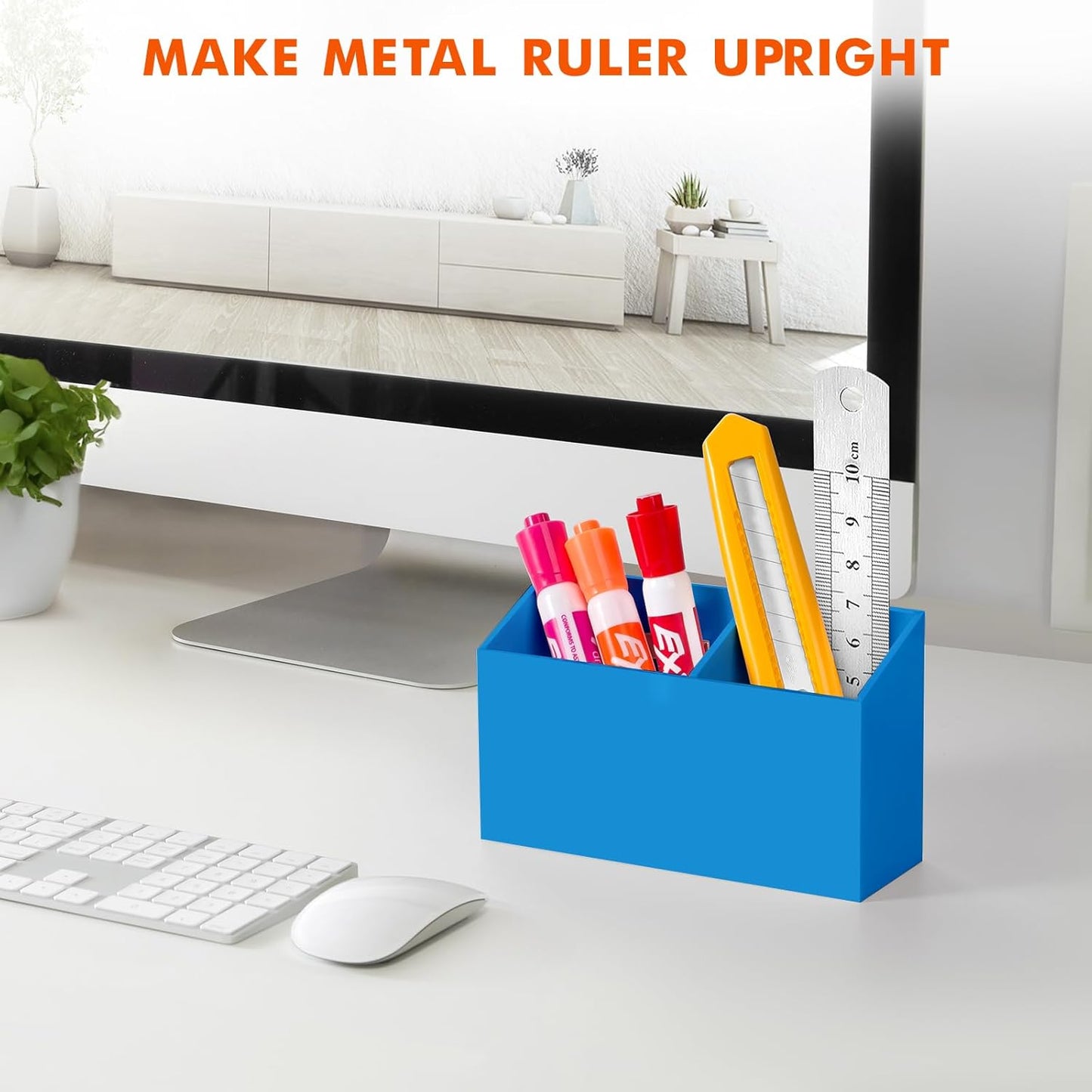 BEYGORM Magnetic Dry Erase Marker Holder for Whiteboard,Non-slip Acrylic Magnet Pen Holder for Fridge Refrigerator,Locker Organizer for Work,Locker Accessories,Pencil Cup for Desk(Blue)