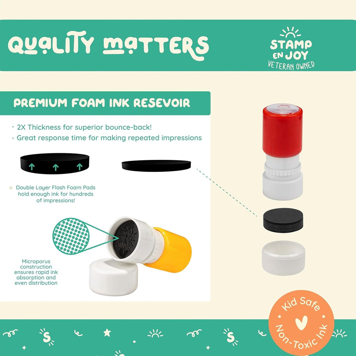 8 Self-Ink Flash Stamp Set, Multicolor Teacher Stamps for Classroom, Pre-Inked, Refillable Stamps (North Star Set)