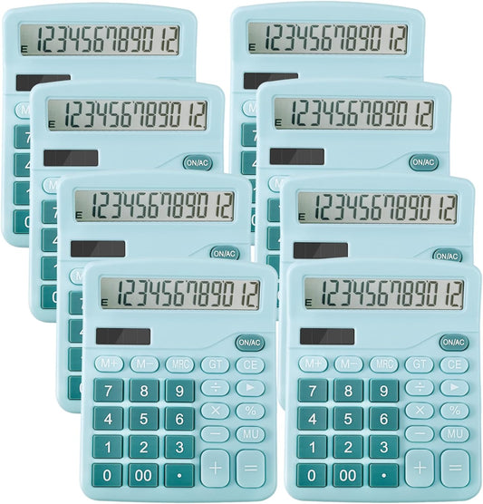 12-Digit Calculator, Desktop Calculators with Big Buttons and Large Display,Office Calculators Desktop,Solar Battery Dual Power,Desk Calculator for Office Home(Blue,8 Pack)