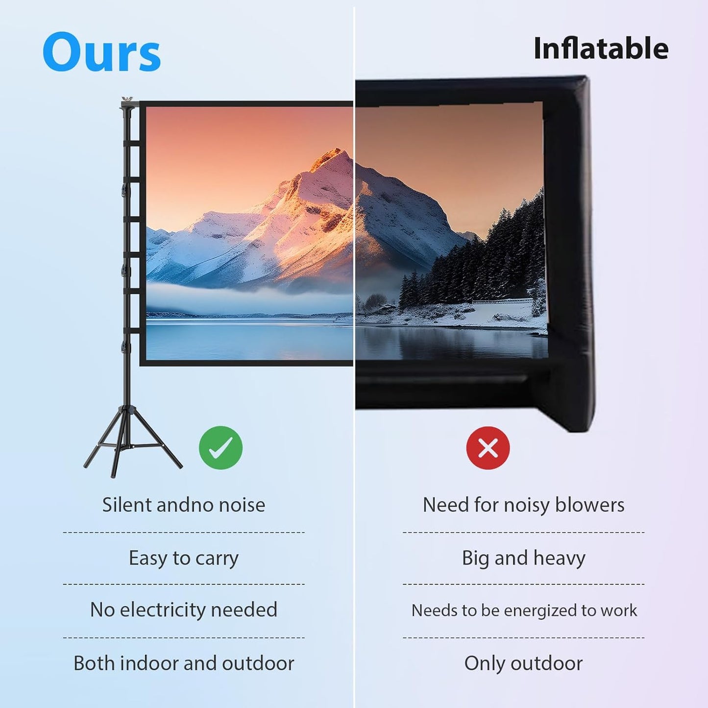 180 Inch Outdoor Projector Screen with Stand: VOOPVOR Portable Projection Screen and Stand, Indoor Rear Front Movie Screen 16:9 4K HD, with Carry Bag, Height Adjustable for Home Theater RVs Camping