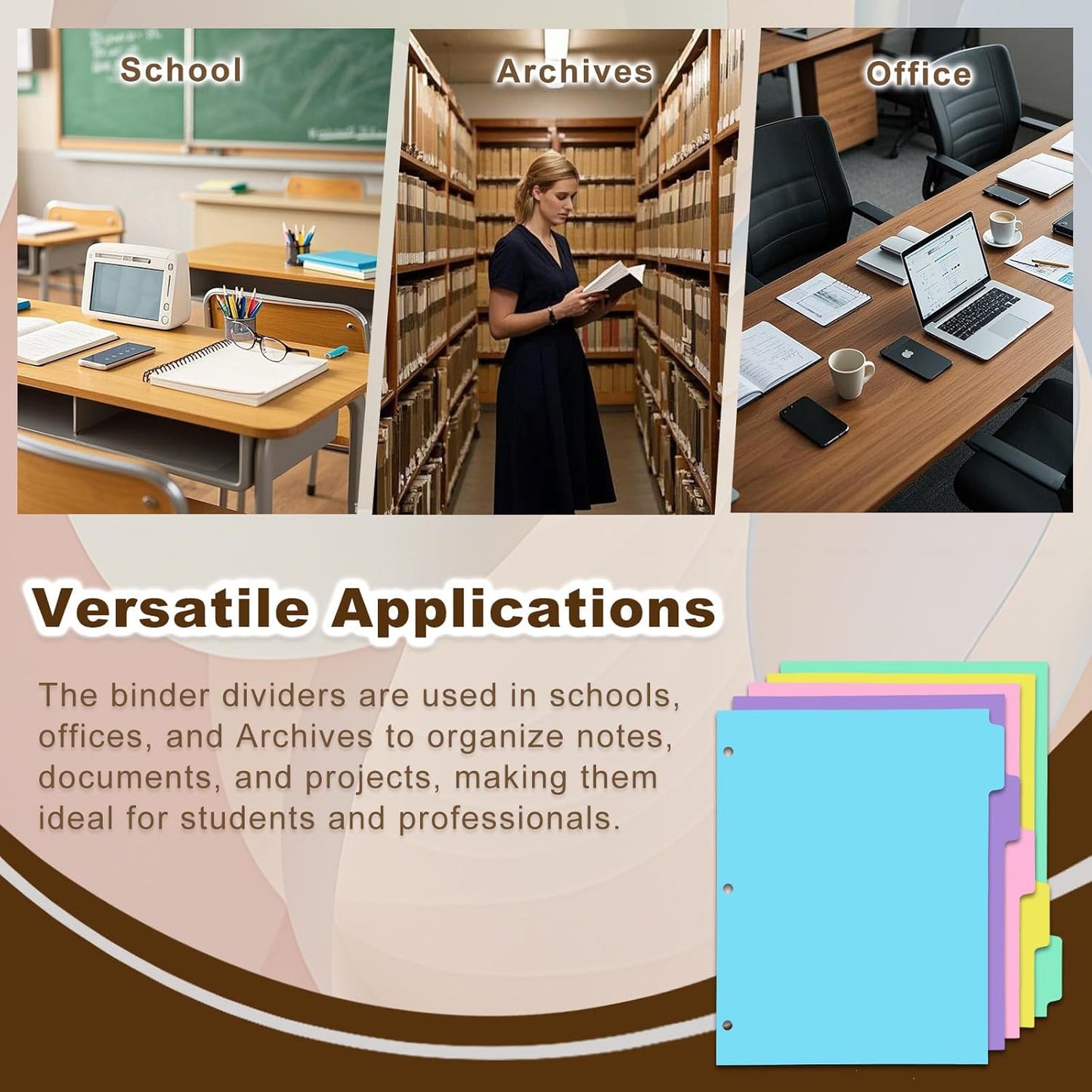 5-tabs 6 Set Binder Dividers with Tabs,Plastic Index with Label,Colored Tab Dividers for 3 Ring Binder (Total 30 Pcs)