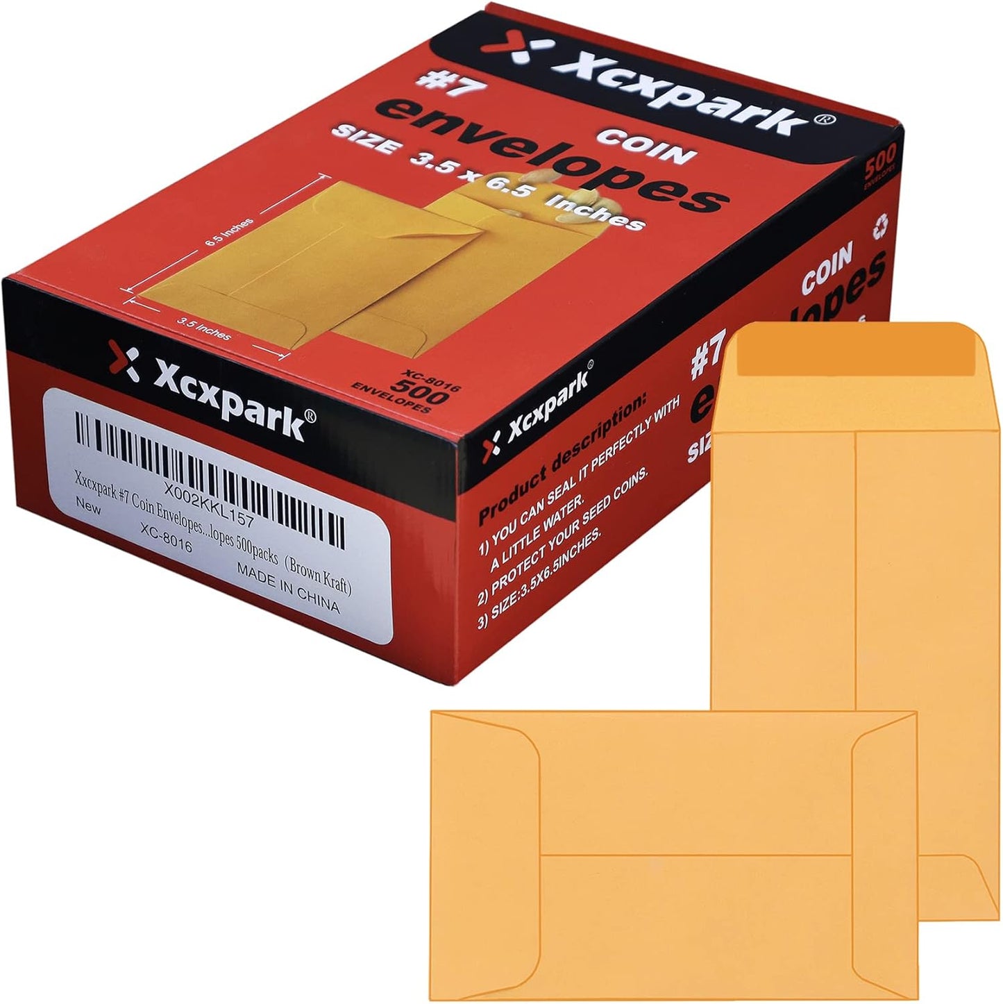 500 PCS #7 Coin Envelopes, 3.5 x 6.5 inches Brown Kraft Envelopes Classic Small Parts Envelopes with Self Adhesive Gummed Flap for Coins, Cash, Credit Cards, Seeds