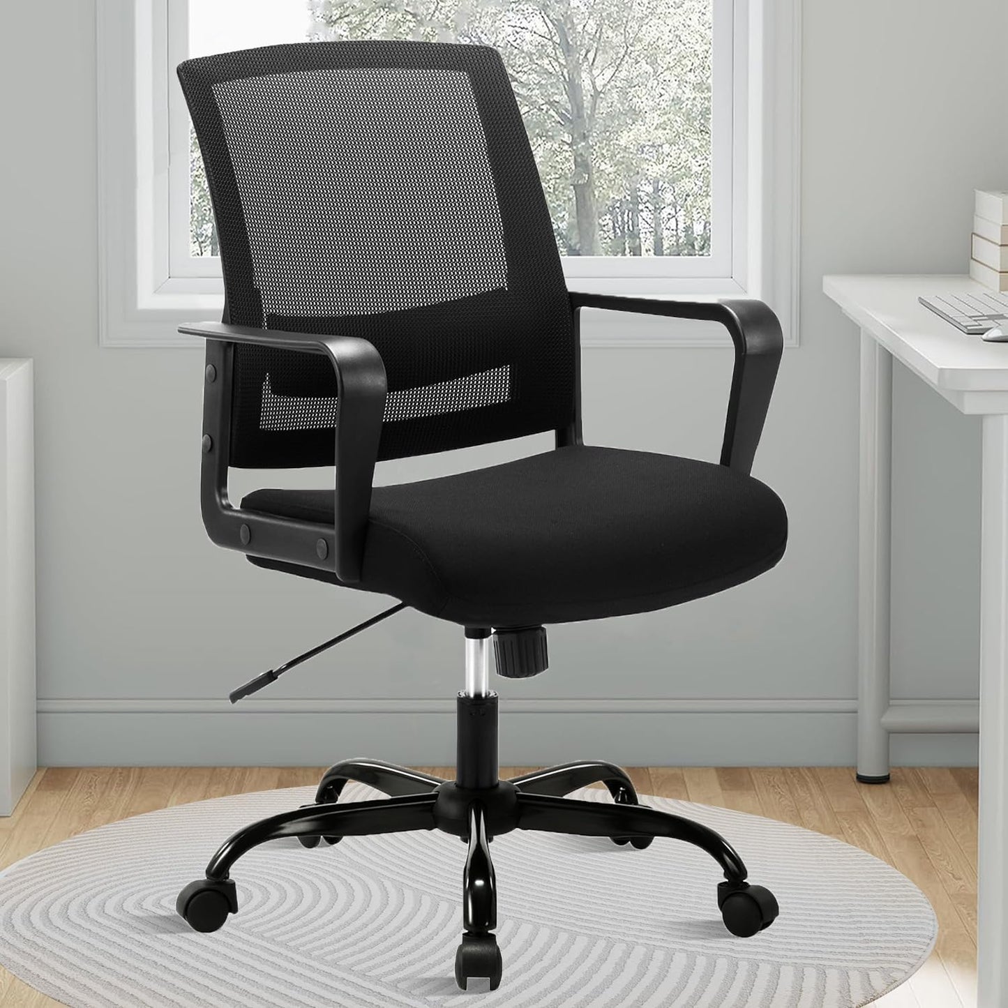 CLATINA Office Chair, Mid Back Ergonomic Desk Chairs Rolling Mesh Computer Chair with Executive Lumbar Support and Height Adjustable Design for Home Office, Black