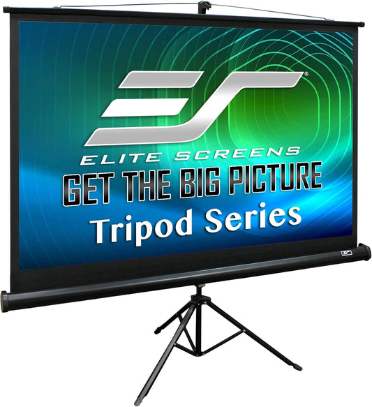 Elite Screens Tripod, 120-Inch 4:3 Portable Projector Screen with Stand– MaxWhite 2, 1.1 Gain, Adjustable Indoor Outdoor Pull Up Projection Screen for Home Theater, Office & Classroom, T120UWV1, Black