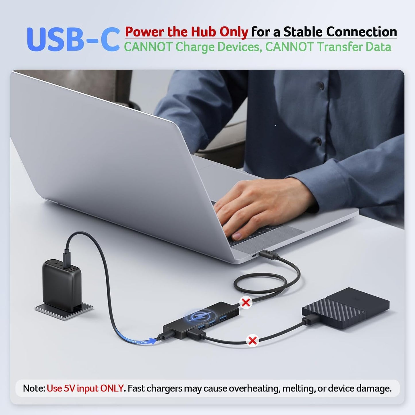 Acer USB Hub 4 Ports, Multiple USB 3.0 Hub, USBA Splitter for Laptop with Type C Power Port, Extender for A Port Laptop, PC, Desktop and More (2ft)