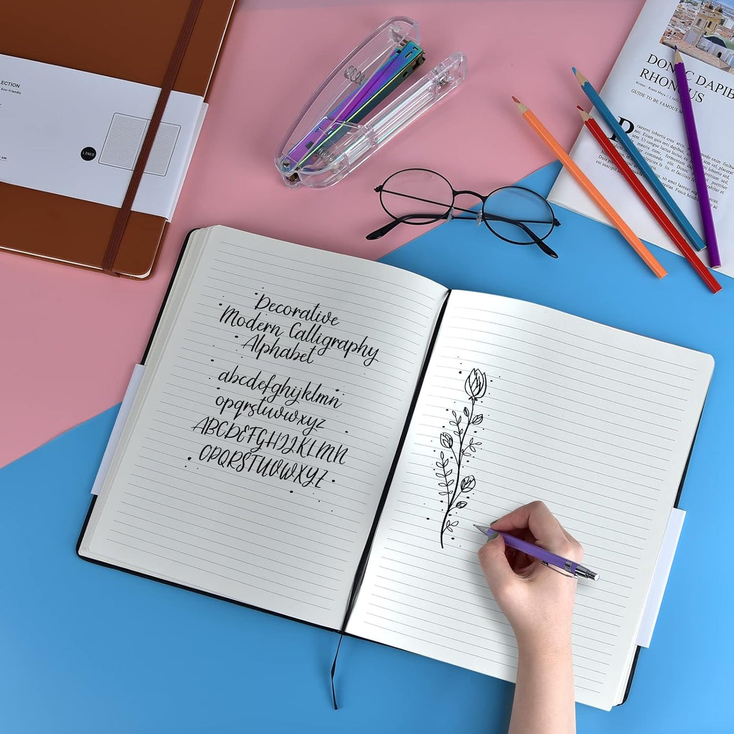 Coopay 6 Pack B5 Notebooks Journal College Ruled Composition Notebooks Classic Hardcover Lined Journals for Office Home School Business Writing Note Taking, 10.2" x 7.5", 100GSM Thick Paper (Black)