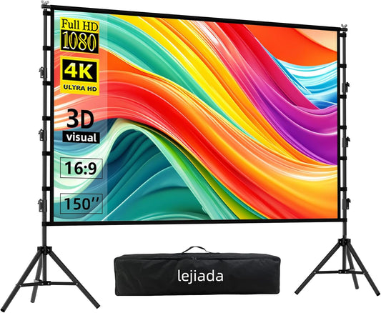 150'' Portable Projector Screen with Stand, 4K HD Outdoor Movie Screen, 10-Year Exchange
