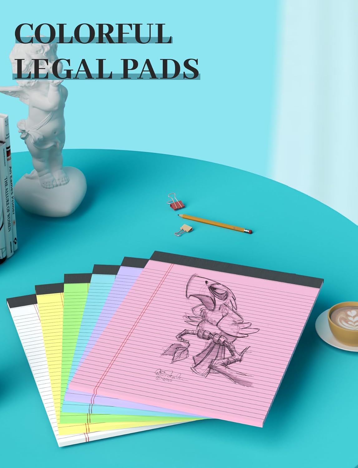 Colored Legal Pads, Yellow Legal Pads 8.5 x 11, 48 Pack Note Pads 8.5 x 11 Wide Ruled, Notepads 8.5 x 11 with Sturdy Back, Perforated Writing Paper Pads, Colored Lined Pads for Office, School, Home