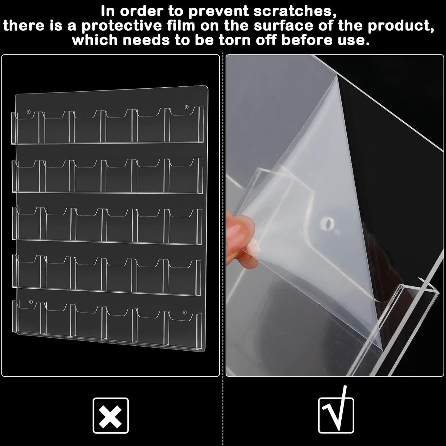 Acrylic Brochure Pamphlet Holder - Clear Display Stand with Multi Slot Rack, Wall Mount Pocket for Literature Menu Document Flyer Advertise Supplies (30 Pockets)