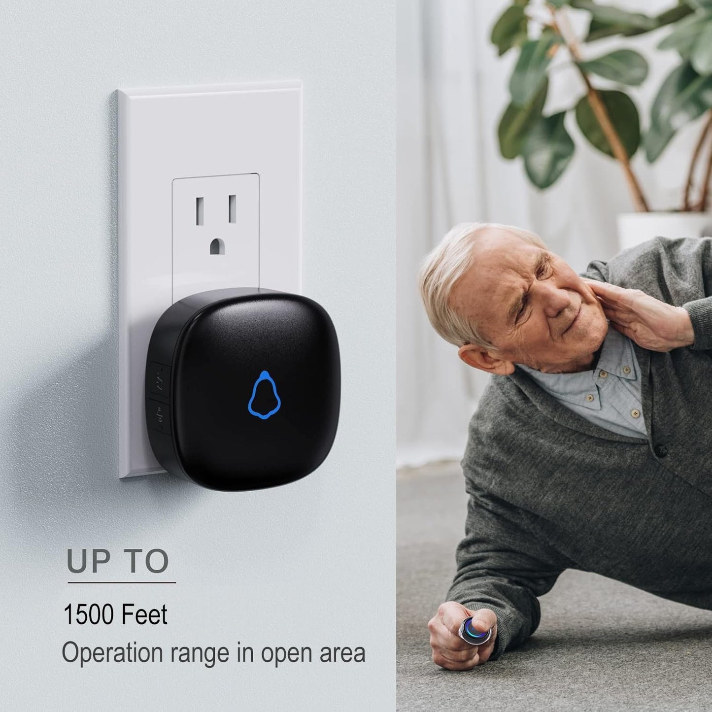 Caregiver Pager, Wireless Call Button for Seniors/Elderly at Home, 1 SOS Button + 1 Receiver Medical Life Alert System, Emergency Panic Call Bell, Help Alarm for Nurse Calling & Patient Assistance