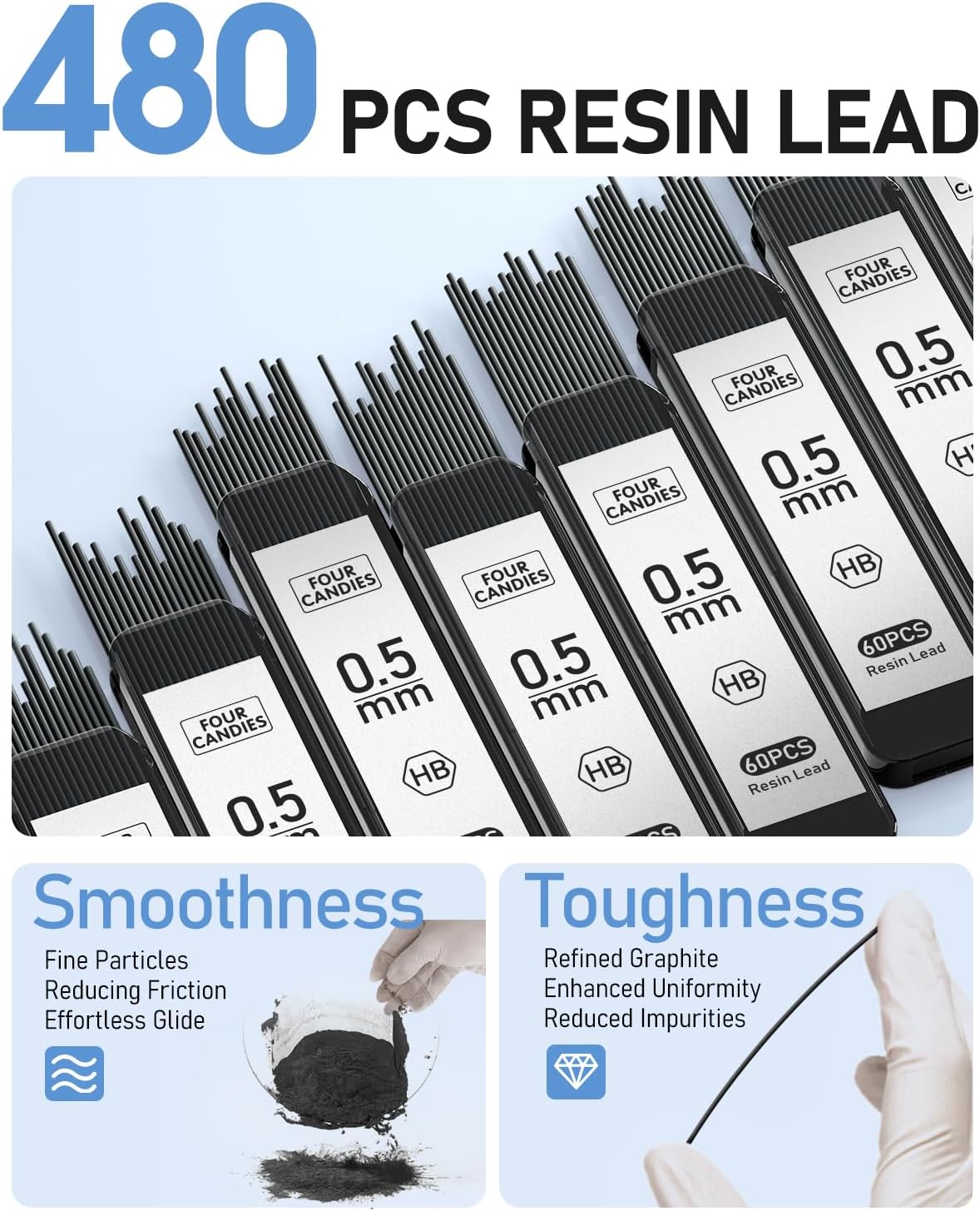 Four Candies 0.5mm Mechanical Pencil Set with Case - 4PCS Metal Mechanical Pencils, 8 Tubes HB #2 Lead Refills, 3PCS 4B Erasers and 9PCS Eraser Refills, Lead Mechanical Pencils for Writing & Drawing