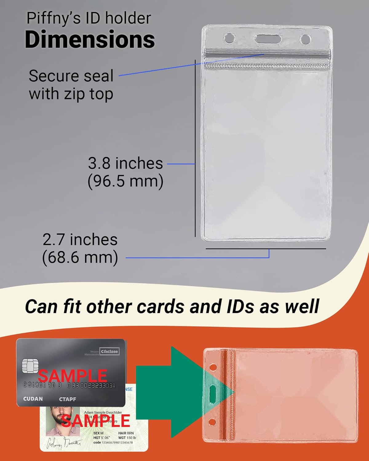 Clear ID Holder for Lanyard - ID Card Holder Waterproof (Inches, 2.25 x 3.5 Vertical 100Pack)