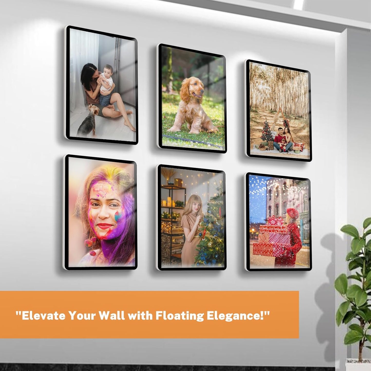 8.5x11 Floating Wall Sign Holder 3 Pack, Self-Adhesive Display Frame for Document/Poster/Paper Office/Store/Wall Mounted for Door/Window Display Holder with Horizontal and Vertical (Black)