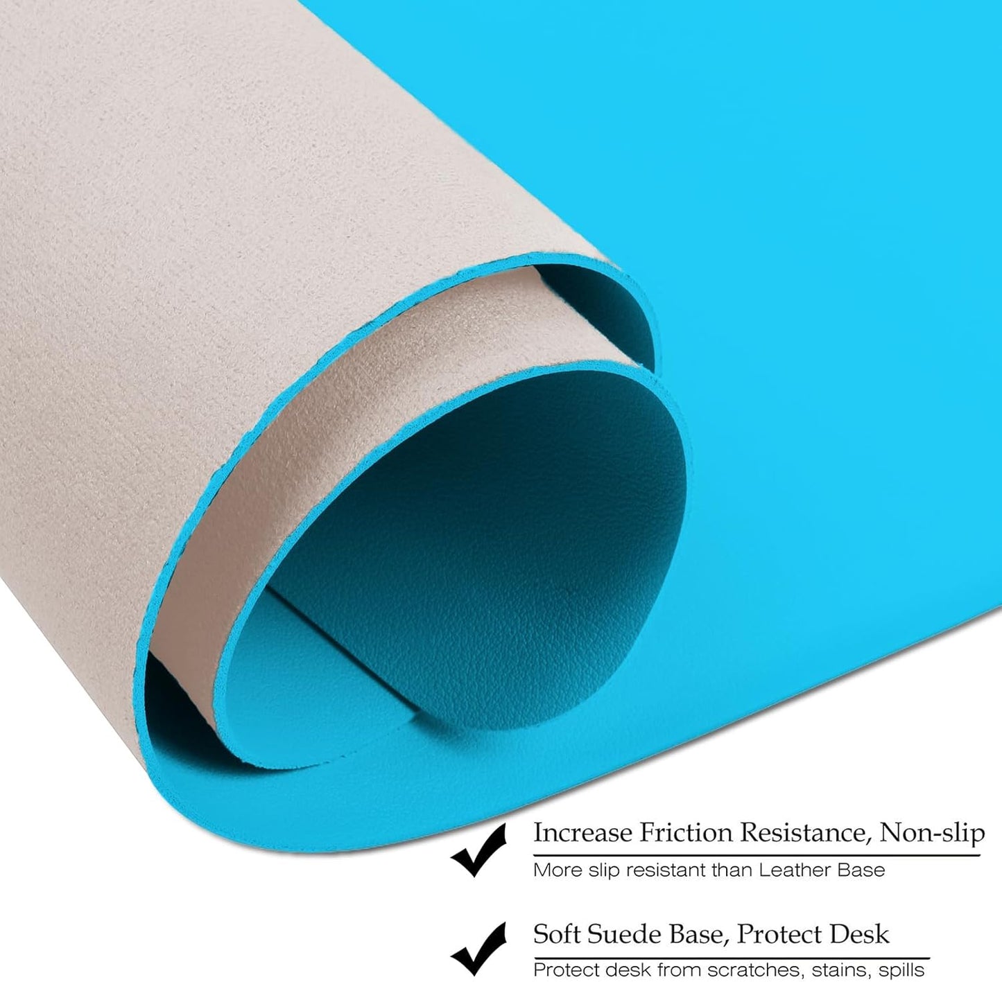 Boutilon Leather Desk Pad Protector,Non-Slip Mouse Pad,Laptop Desk Pad,Office Mouse Mat,Waterproof Leather Desk Blotter,Desk Writing Pad for Office and Home (M-Blue,30"x14")